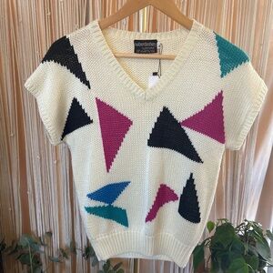 vintage 1980s chunky knit sweater vest v-neck by Haberdashery multicolor medium